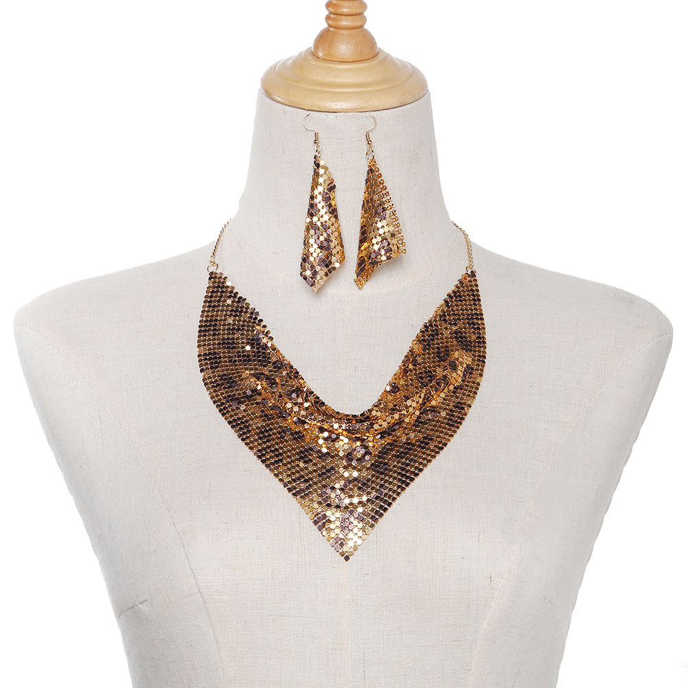 Shimmering Leopard Print Metal Triangle Necklace Set