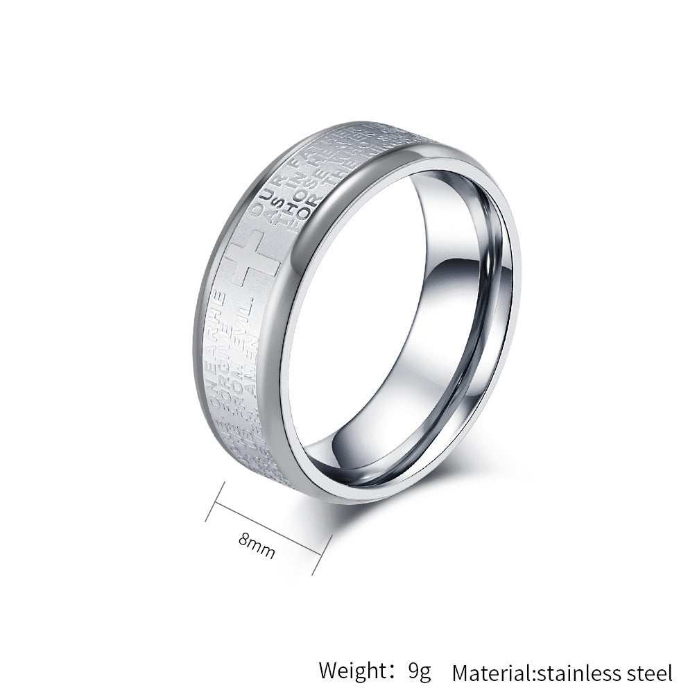 Planderful Titanium Cross Ring For Men Prayer Scripture Stainless Steel Band Protective Jewelry