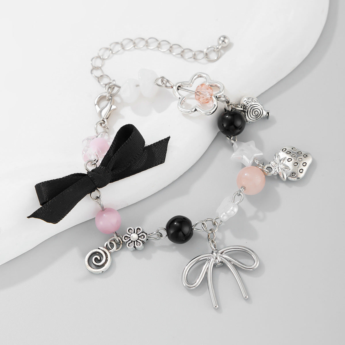 Planderful Pearl Bow Bracelet Imitation Pearls Fringed Statement Jewelry Lolita Style