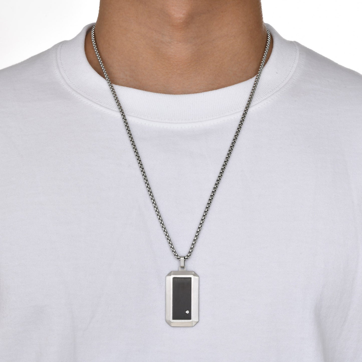 Men's Jewelry Stainless Steel Zircon Dog Tag Pendant Necklace