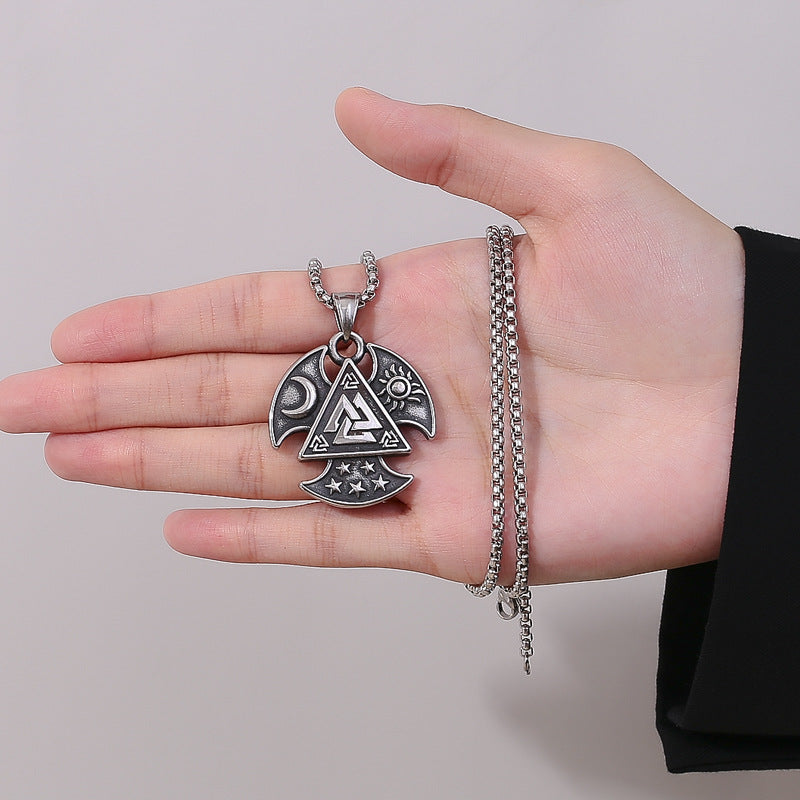 Steel Necklace - Statement Viking Tomahawk Knot
