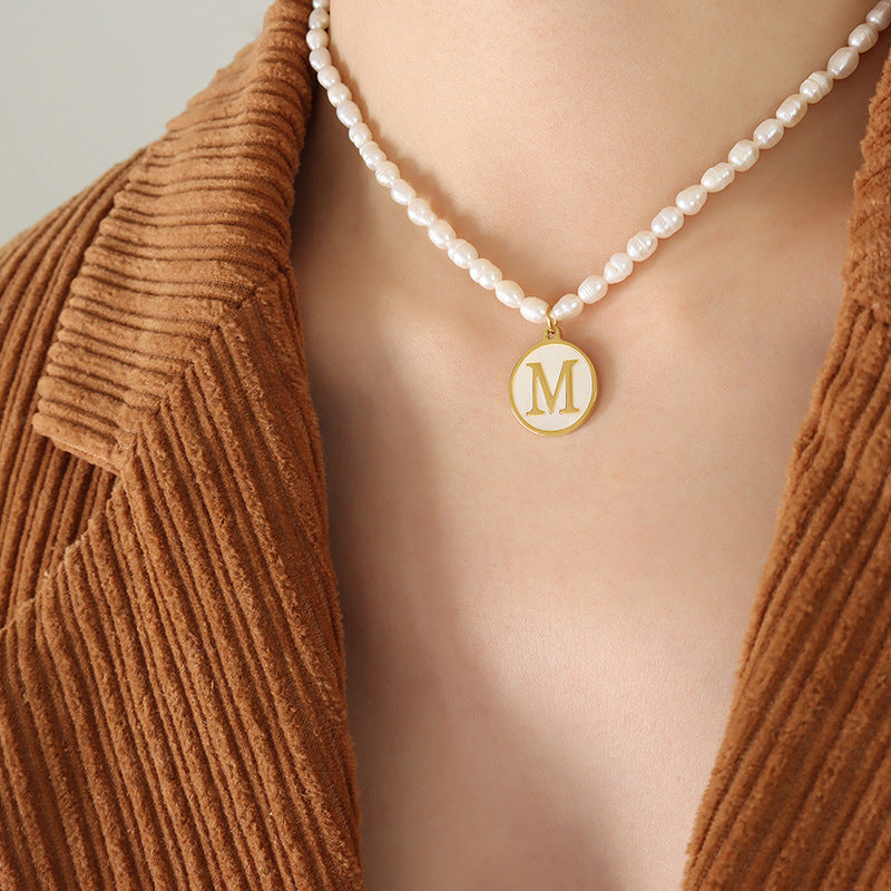 French Chic Pearl Necklace with White Sea Shell Inlay