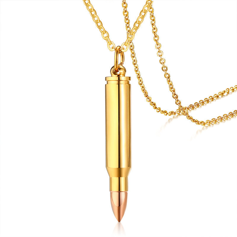 Stainless Steel Bullet Pendant Necklace Personalized Hip Hop Jewelry