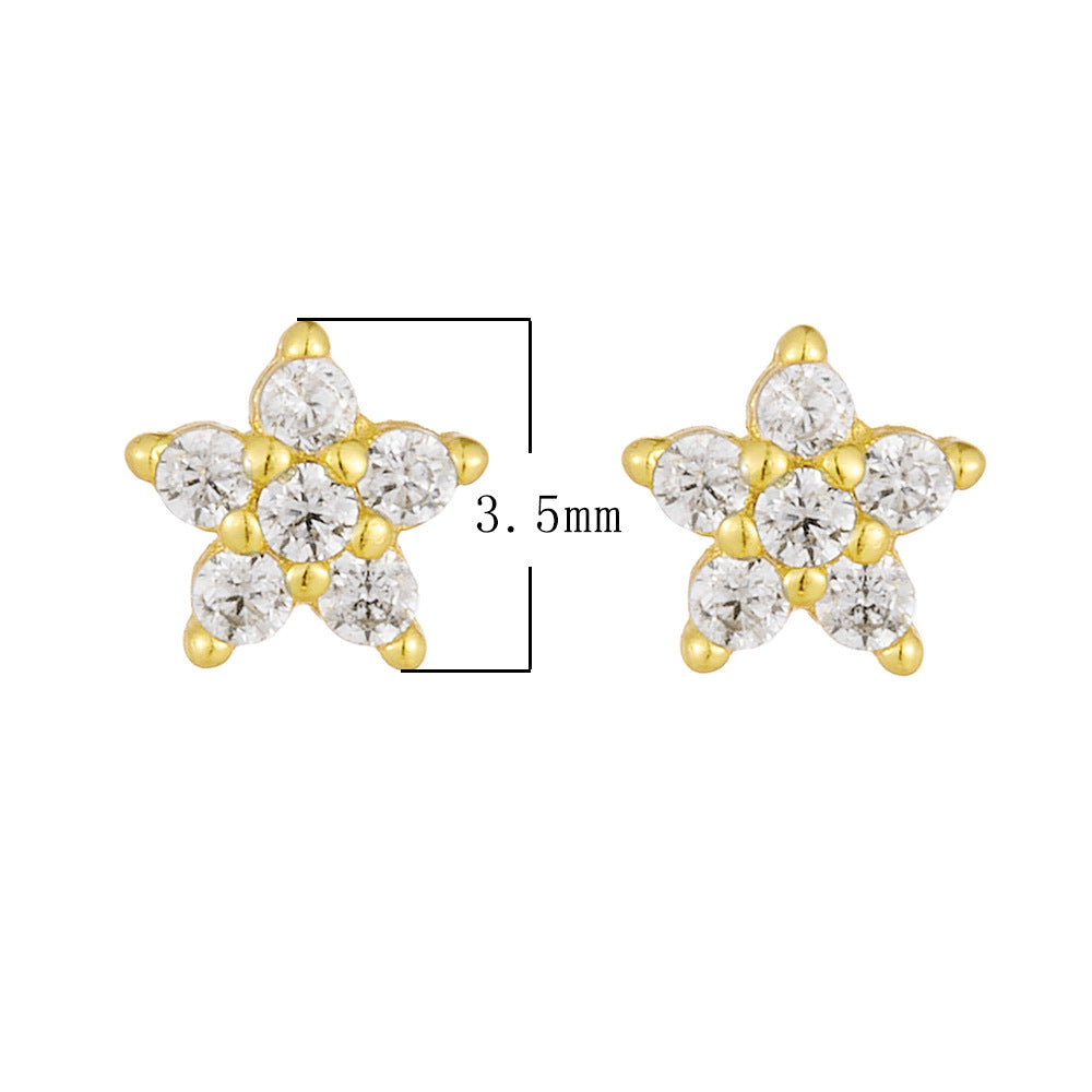 S925 Sterling Silver Flower Earrings Women's Fashion Zircon Studs