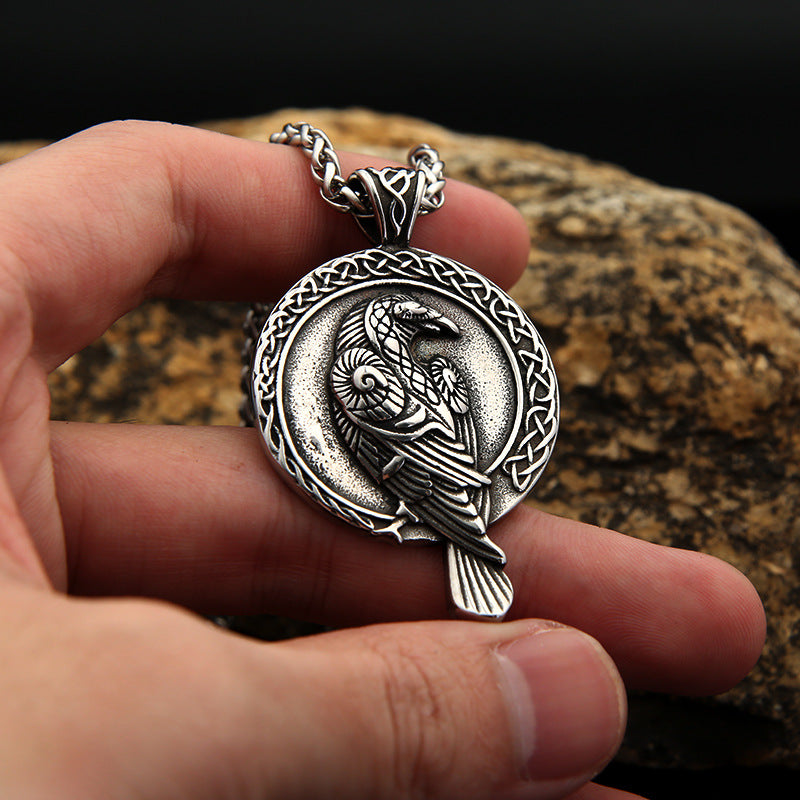 Celtic Crow Stainless Steel Men's Pendant Necklace