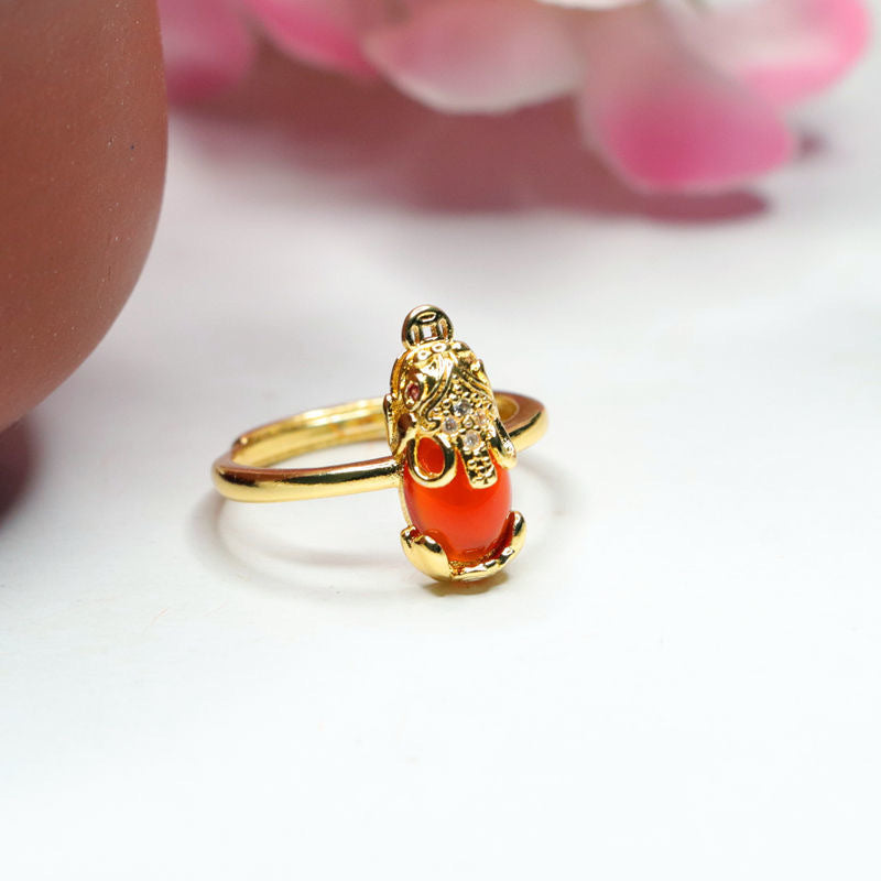 Fortune's Favor Sterling Silver Red Agate Pixiu Ring