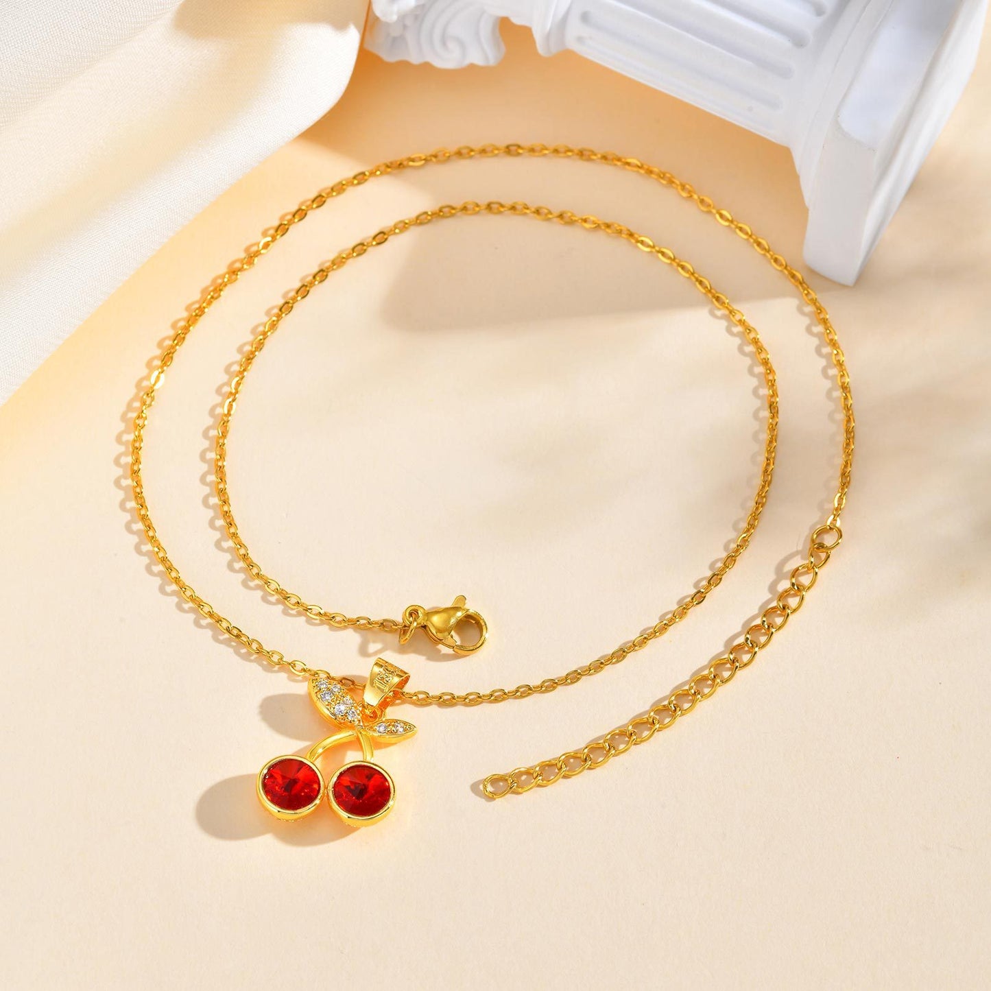 Copper Material Style Cherry Fruit Zircon Design Pendant Necklace