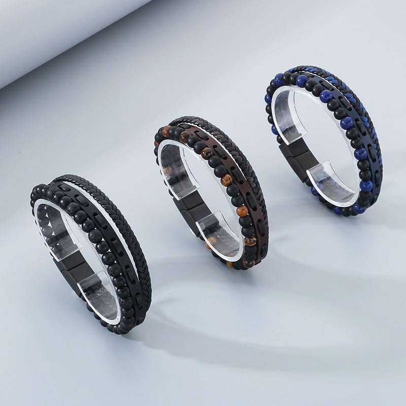 Planderful Men Tiger Eye Beaded Bracelet Magnetic Buckle