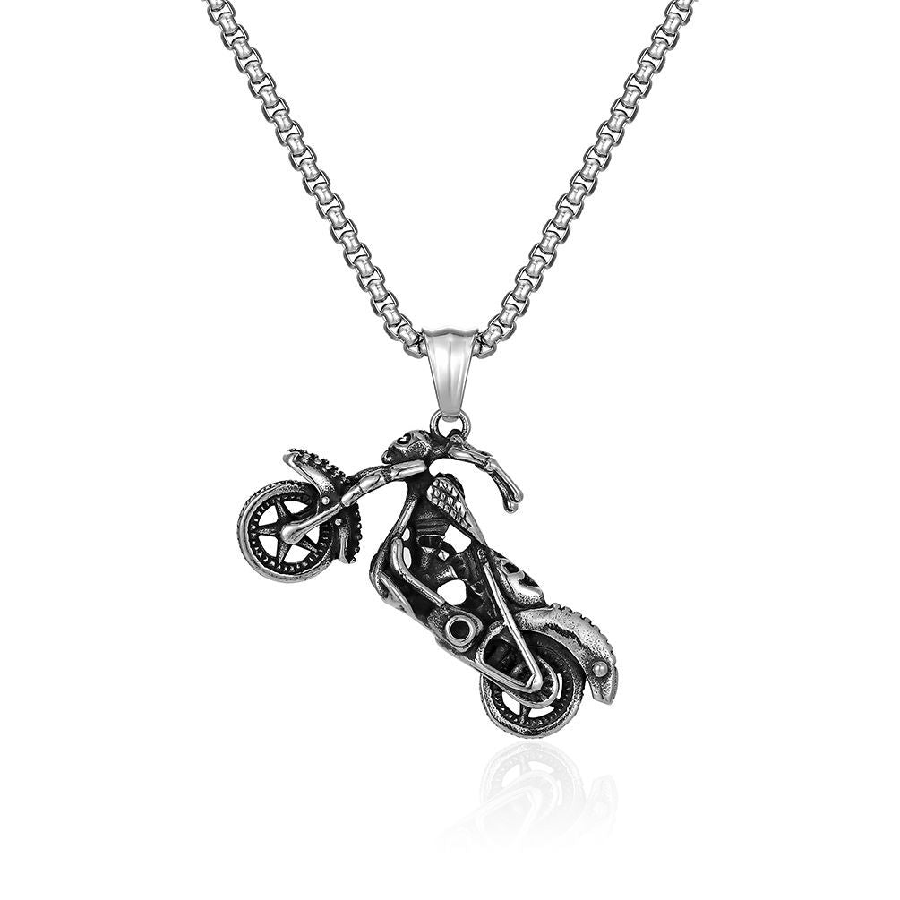 Planderful Skull Motorcycle Pendant Necklace For Men Durable Steel Hip Hop Style Now