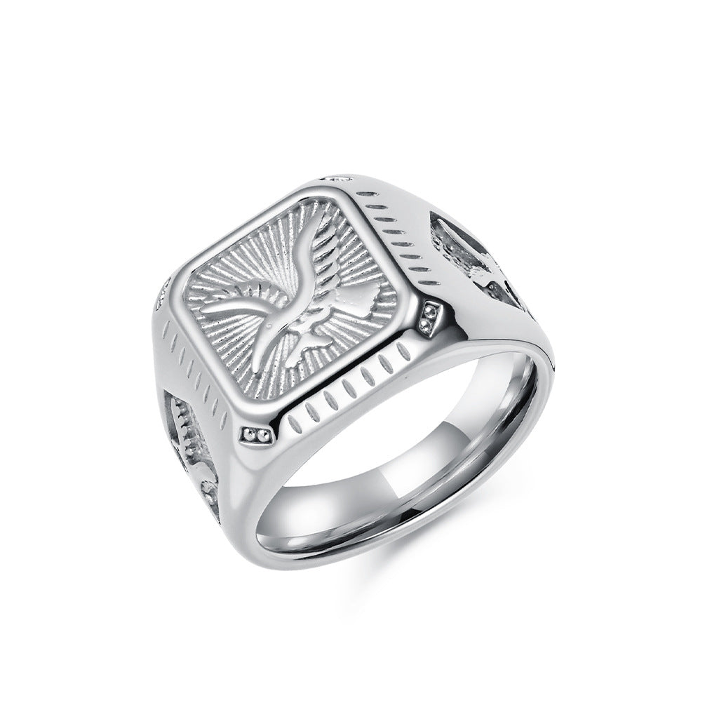 European And American Eagle Ring Stainless Steel 18K Gold Plated For Men Bold Fashion Jewelry Planderful