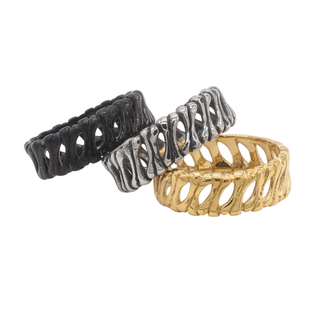 Planderful Jewelry Titanium Ring For Men Retro Bone Design In Stainless Steel Gift Ready