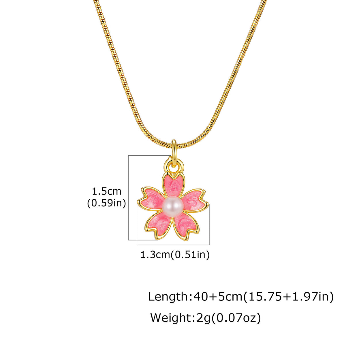 Ladies Pink Oil Drop Flower Imitation Pearl Pendant Necklace – Copper Sweet Flower