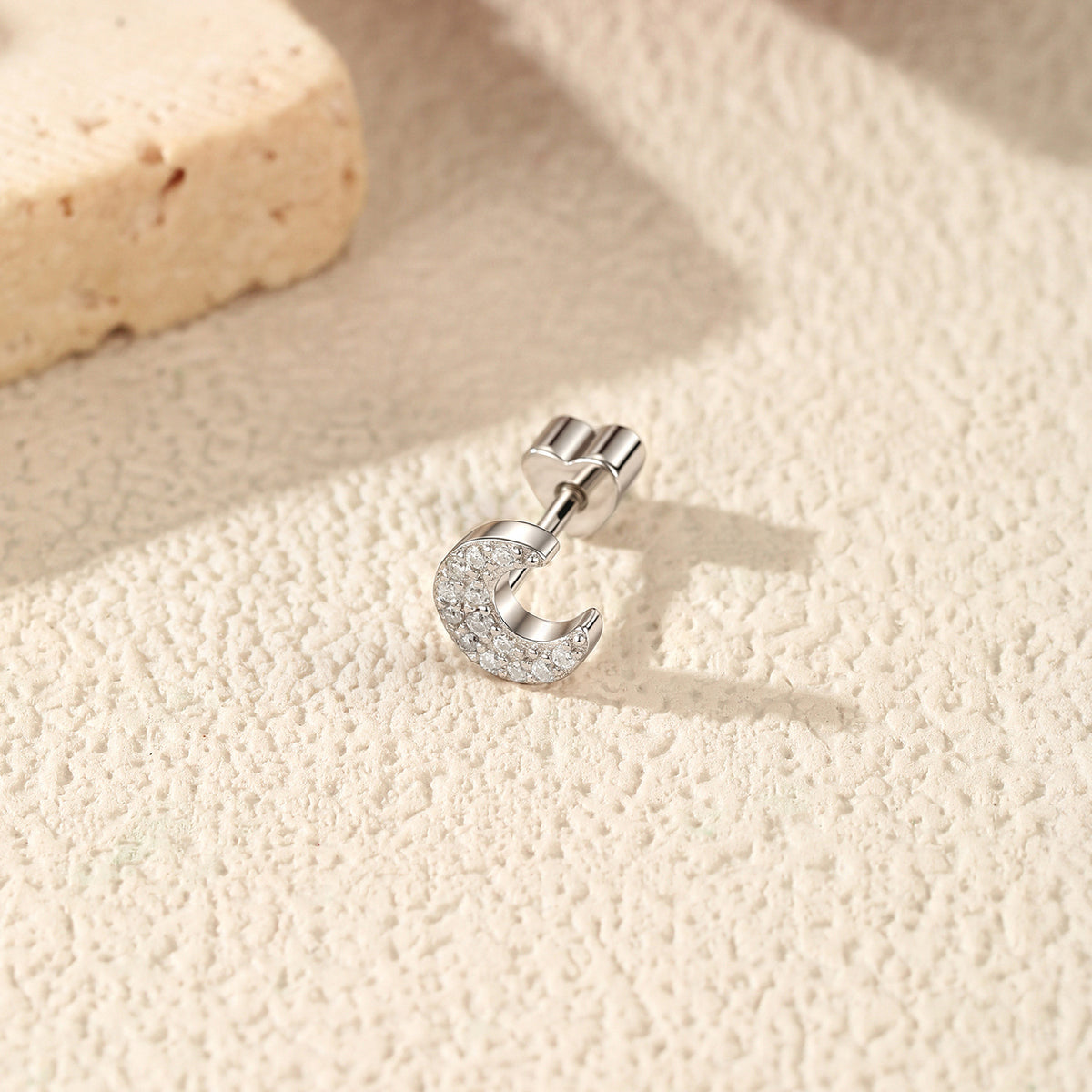 925 Sterling Silver Moon Moissanite Threaded Stud Earring