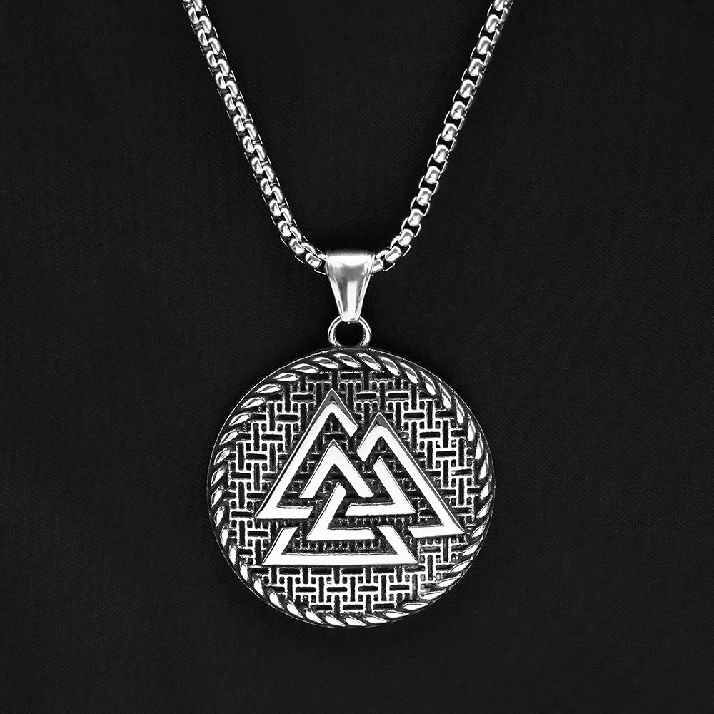 Planderful Personalized Retro Nordic Viking Triangle Stainless Steel Pendant Necklace For Men