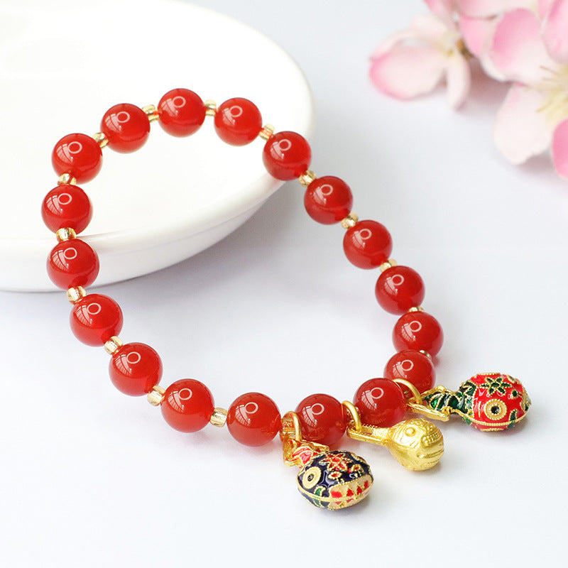 Enamel Swallow Gold Beast Red Agate Bracelet