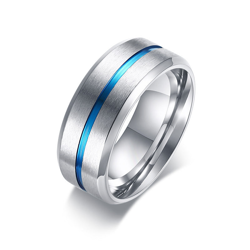 Men Rings Trend Titanium Steel Blue Joint Grooves Ring