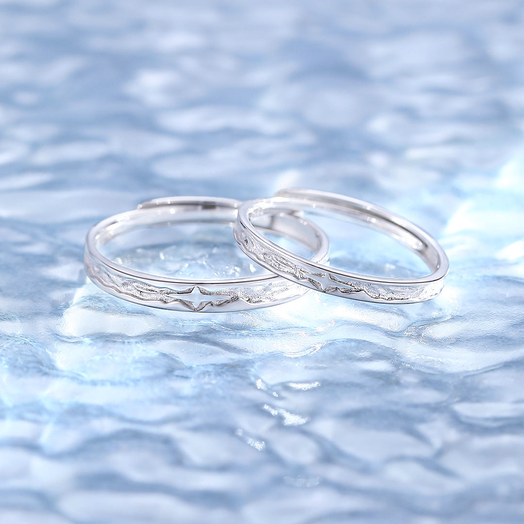 Planderful Star Water Rhyme 925 Sterling Silver Couple Ring Adjustable His Hers In Style Light Luxury