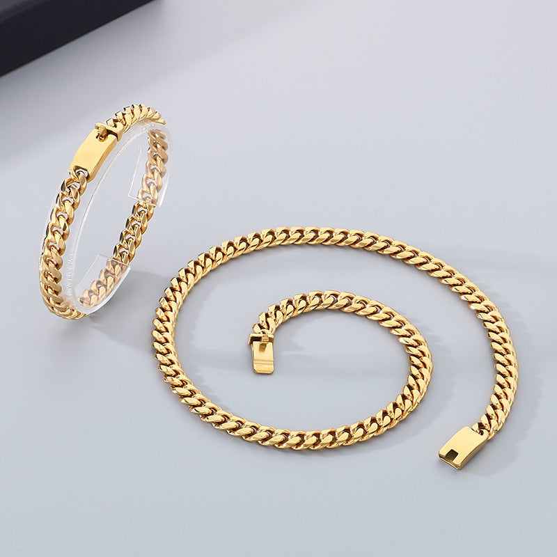 Bend Plug Bracelet 8mm Stainless Steel Cuban Chain Set Men