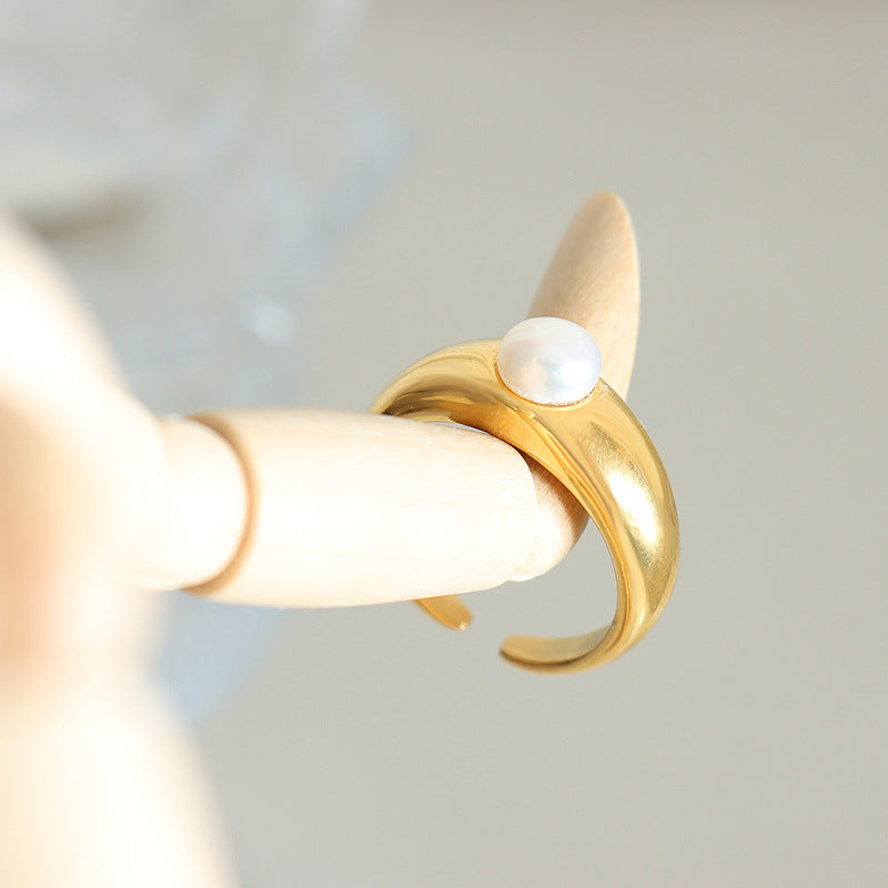 Autumn Chic Freshwater Pearl Open Index Finger Ring - Women's Elegant French Style Jewelry