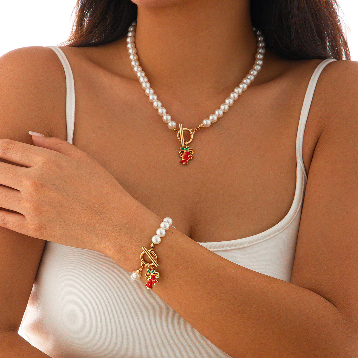 Holiday Pearl-Style Necklace & Bracelet Set