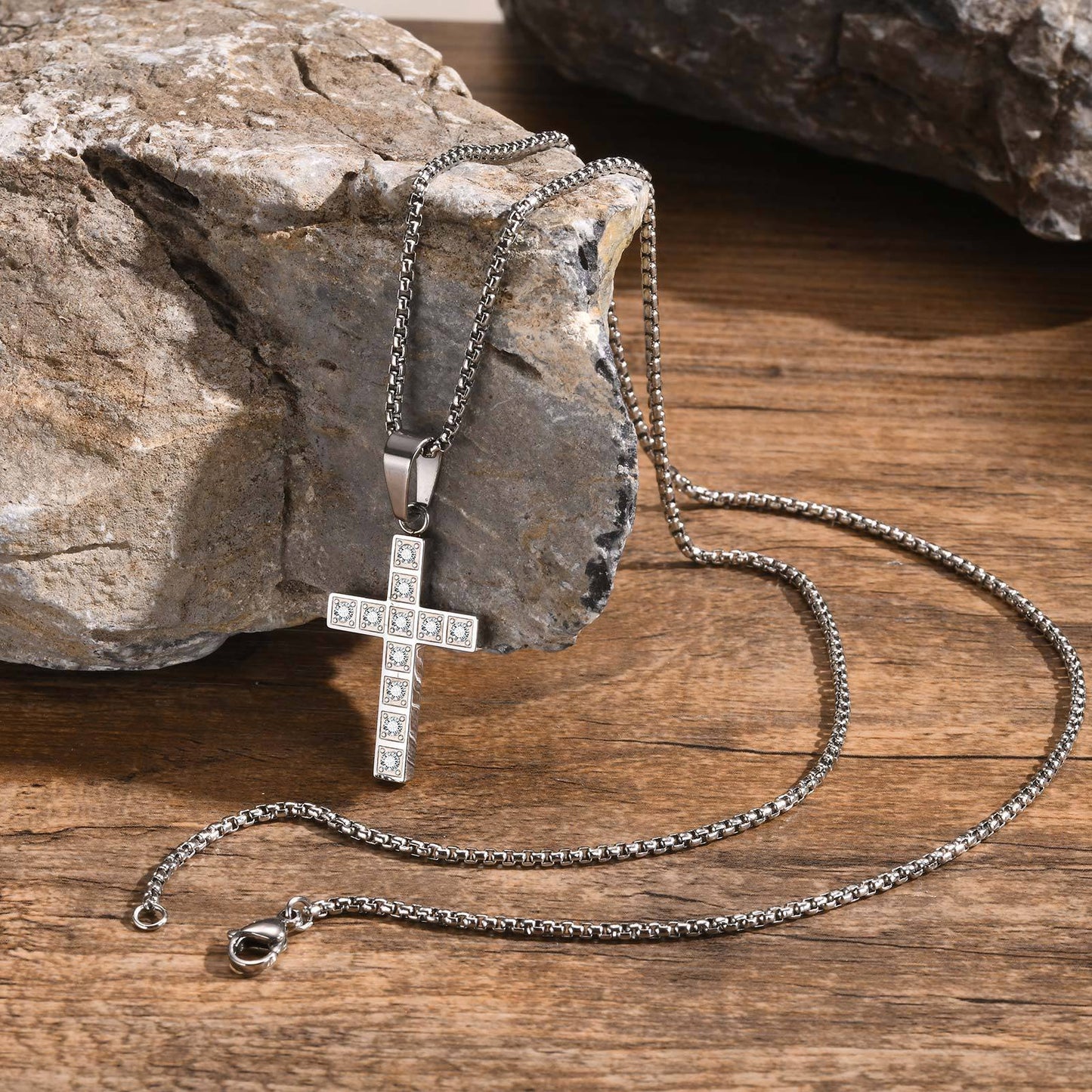 Planderful Mens Cross Pendant Necklace Durable Steel