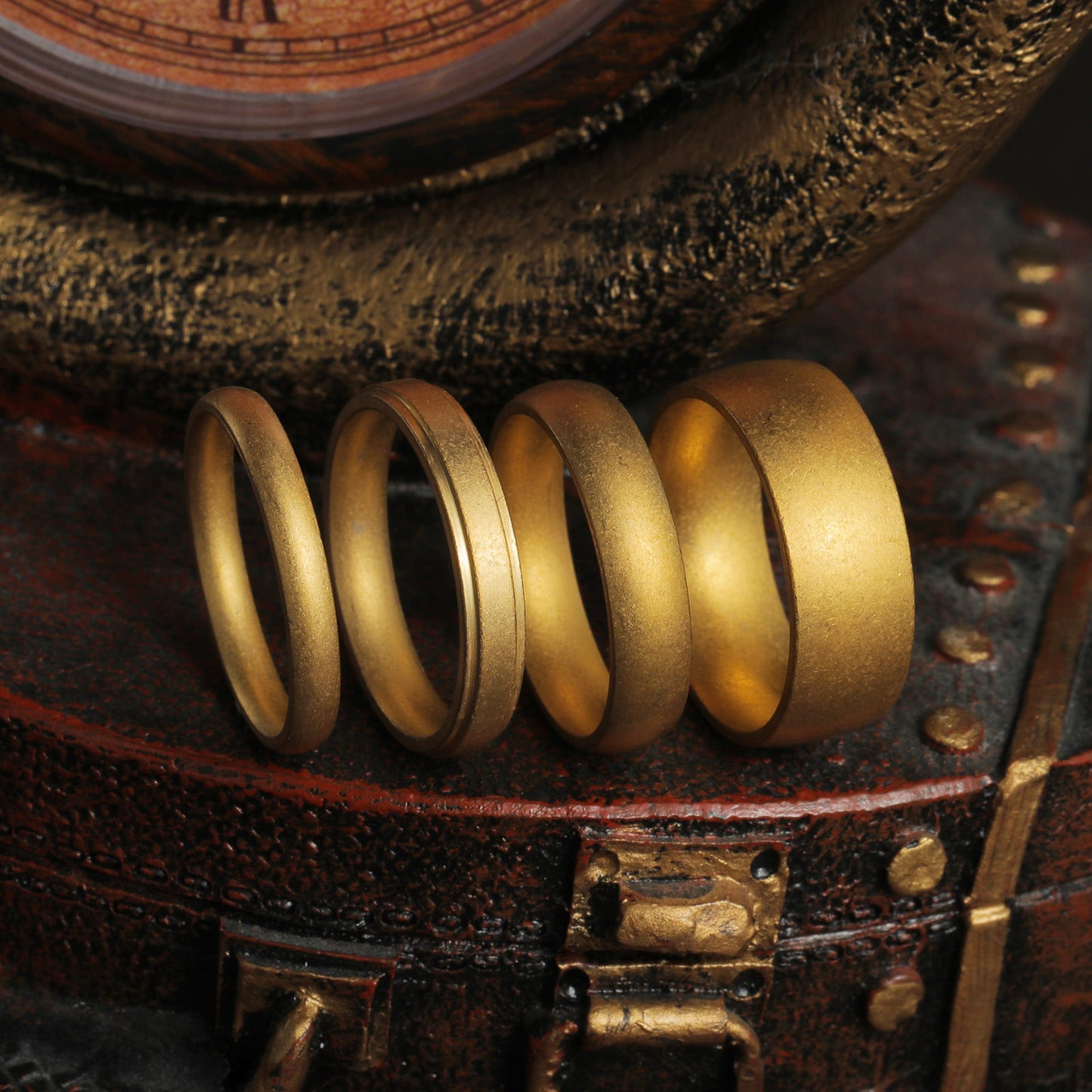 Planderful Antique Gold Mens Vintage Ring Protection Statement Unisex Wedding Accessory