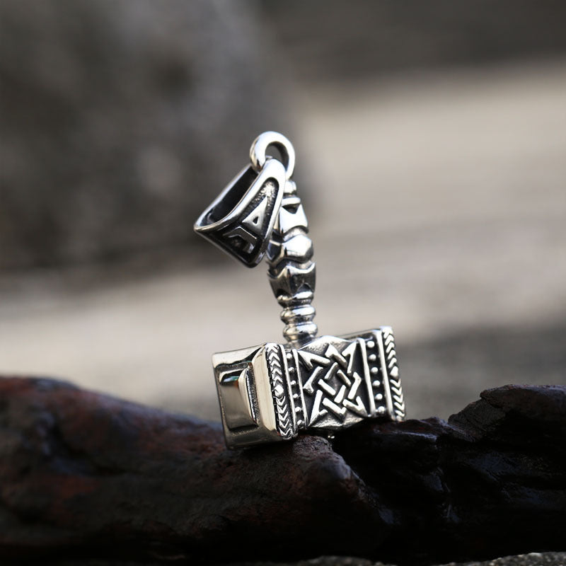 Titanium Steel Thor Hammer Pendant with Retro Celtic Knot Design for Men - Wholesale Collection