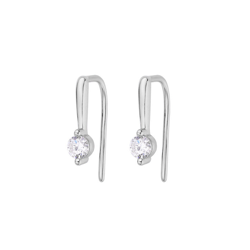 S925 Sterling Silver Ear Hook Versatile Zircon Japanese Earrings