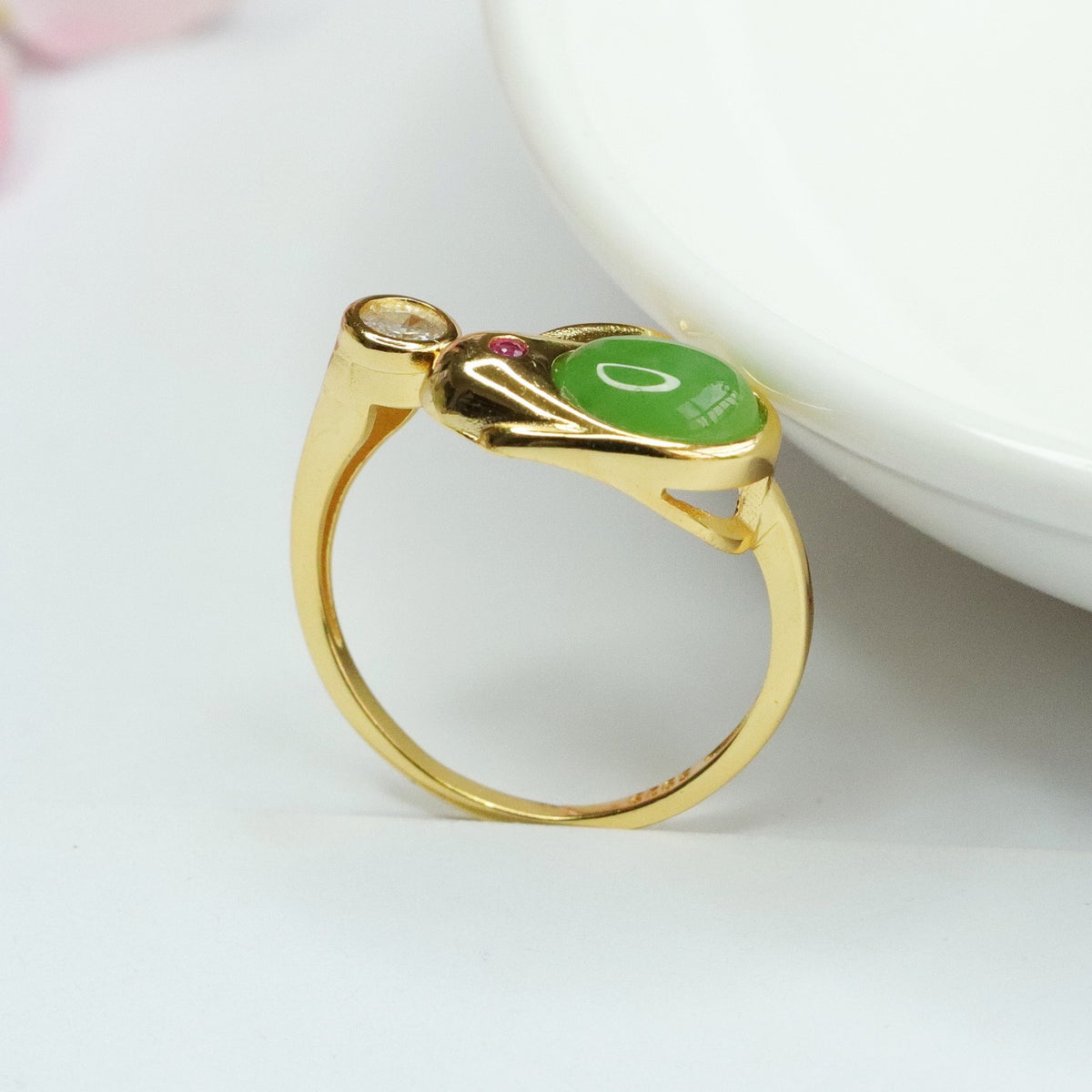 925 Sterling Silver Hetian Jasper Rabbit Ring