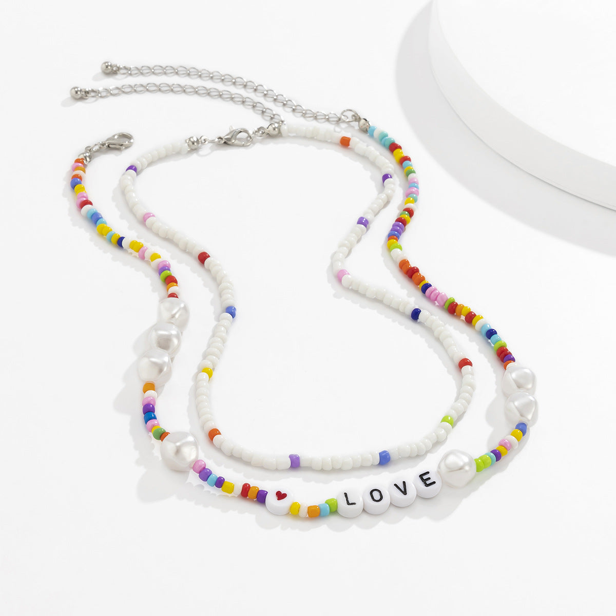 Planderful Pearl Letter Necklace With Mixed Color Imitation Pearls Women Statement Beaded Peach Heart Design