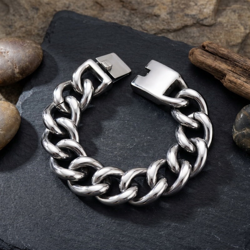 Atmospheric Cuban Chain 24mm Wide Smooth Solid Cuban Chain Street Style Stainless Steel Bracelet
