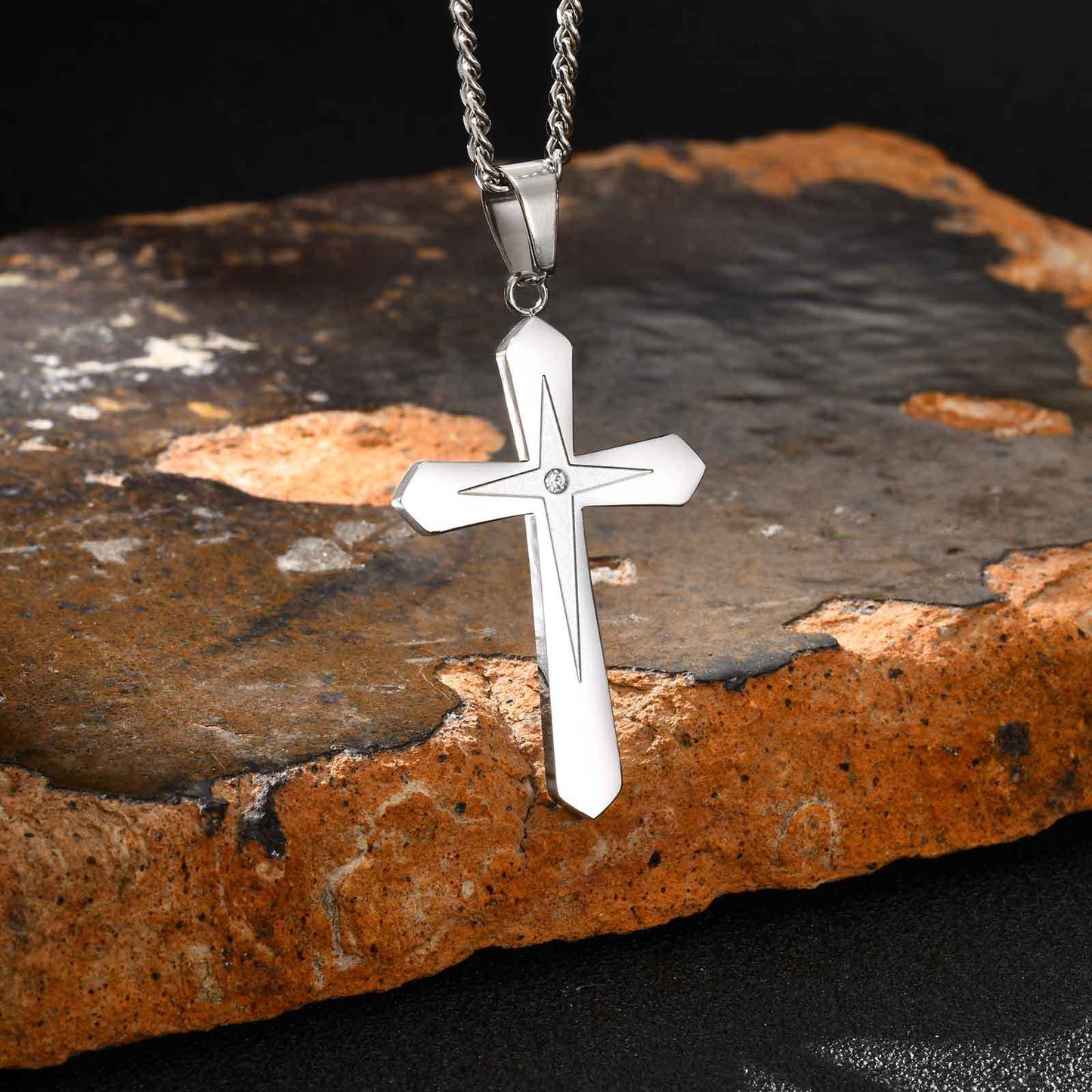 Planderful Stainless Steel Four Point Star Cross Pendant Men