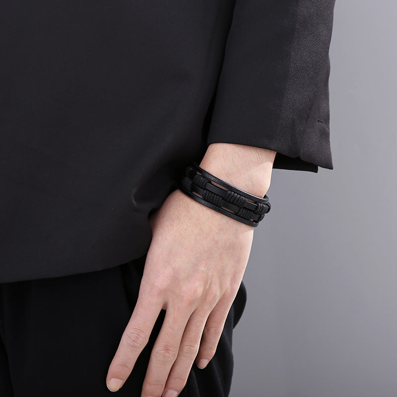 Planderful Durable Stainless Steel Leather Bracelet For Men