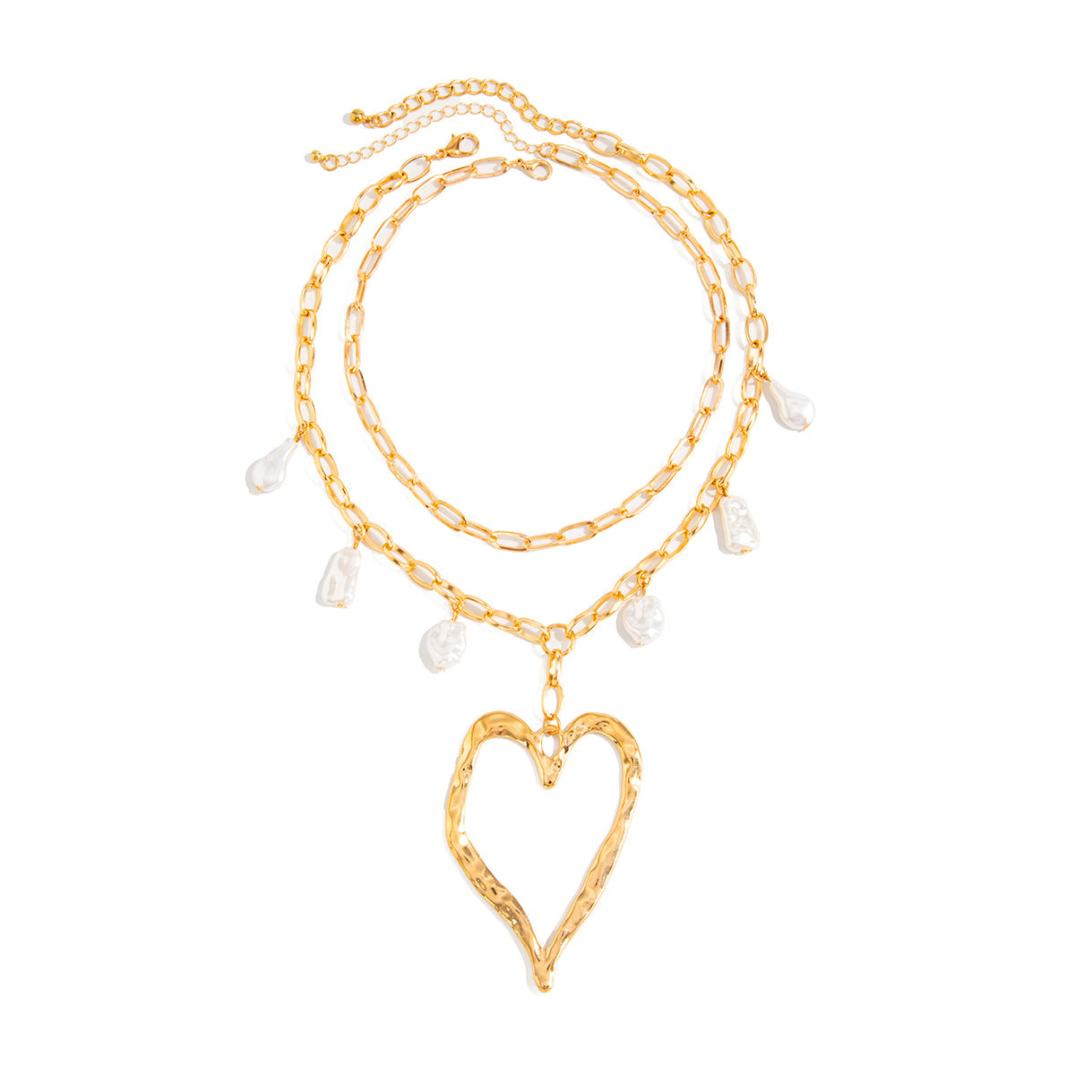 Oversized Hollow Heart Pearl Necklace