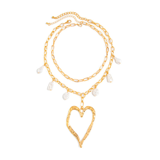 Oversized Hollow Heart Pearl Necklace