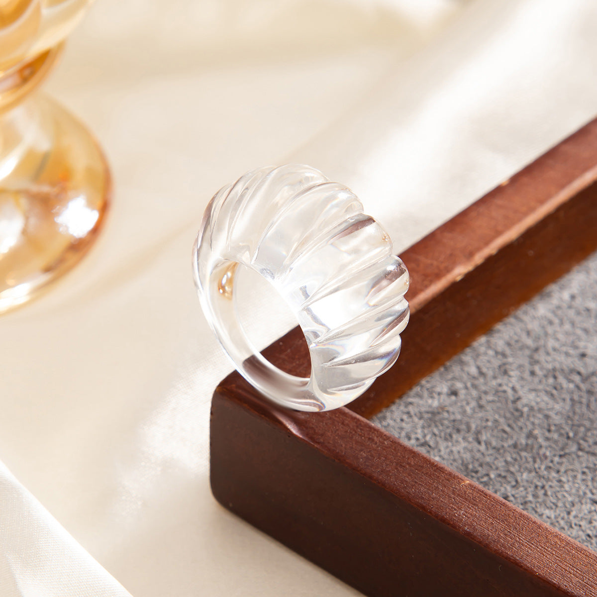 Planderful Resin Ring Vienna Verve Retro Color Striped Wide Face Bold Statement Jewelry For Trendsetters