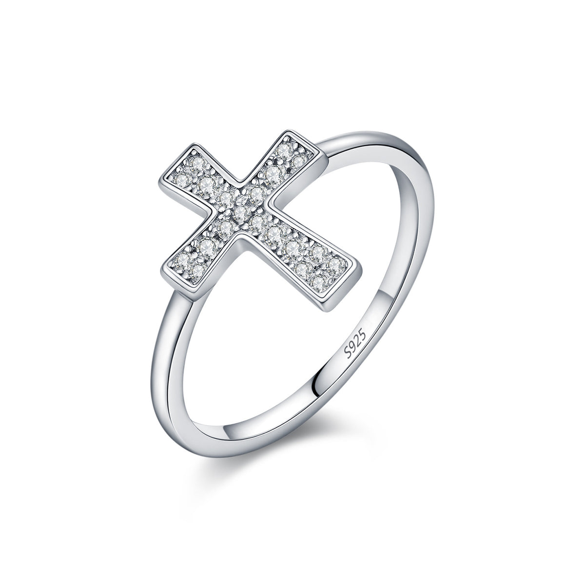 S925 Sterling Silver Cross Moissanite Ring