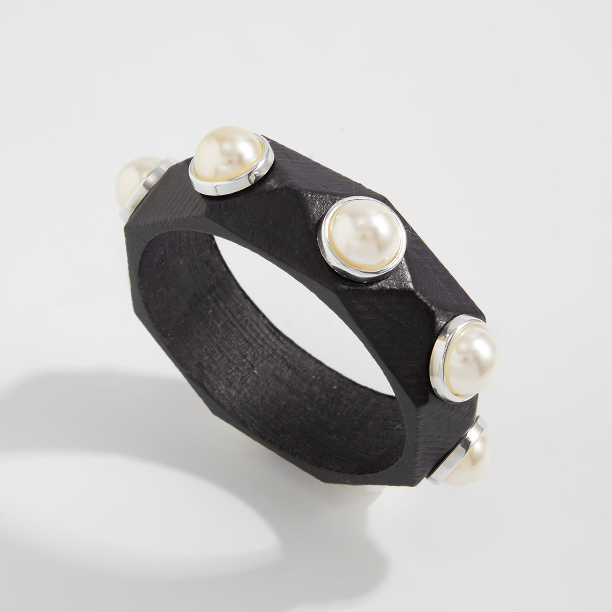 Planderful Vienna Verve Handcrafted Wooden Bracelet With Imitation Pearl Inlay Statement For Women