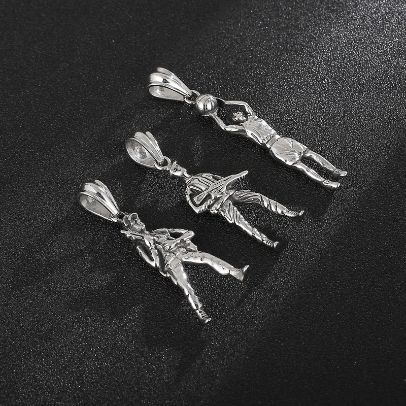 Titanium Steel Soldier Basketball Pendant for Men - Vintage Style Statement Piece