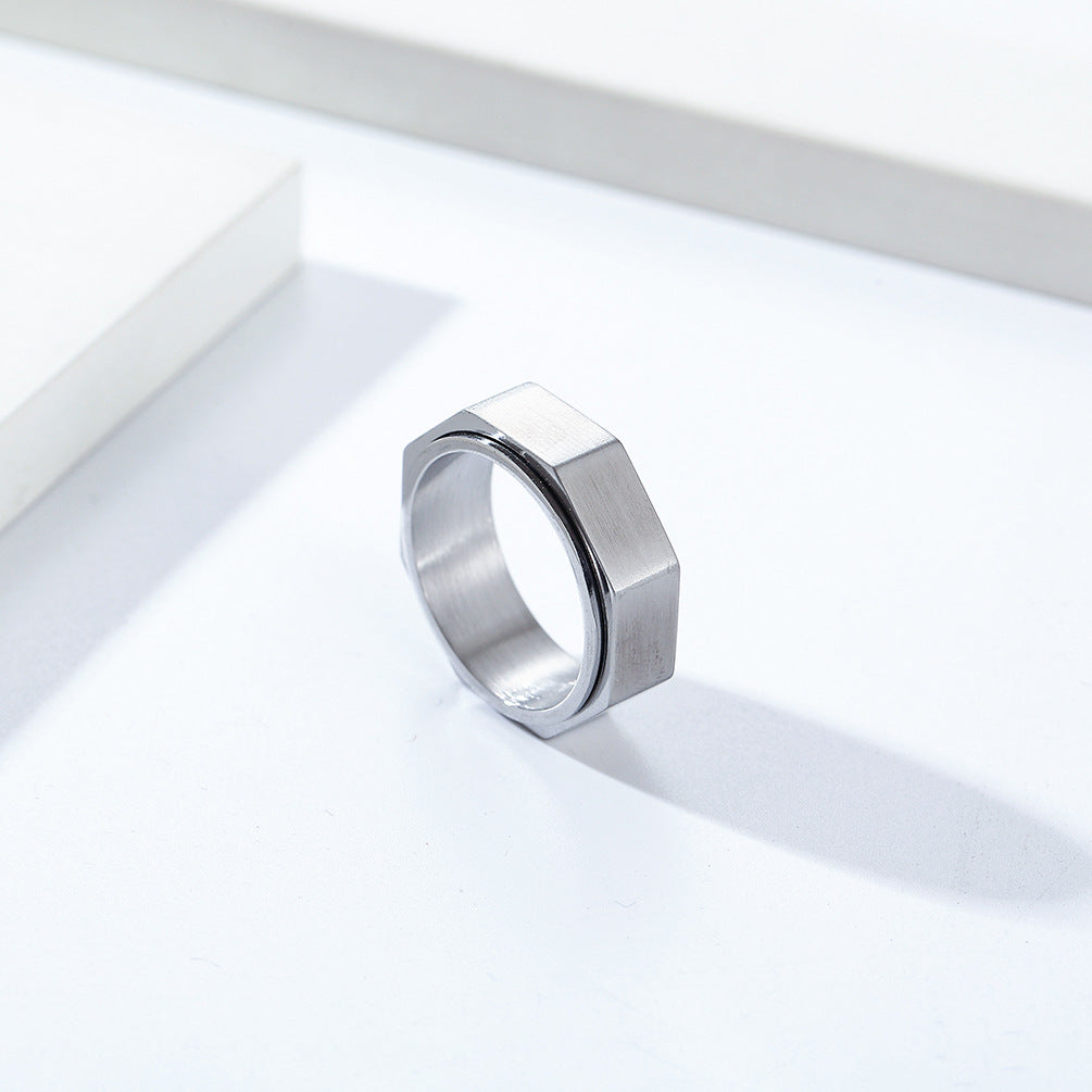 INS Niche Personality Octagonal Nut Titanium Steel Rotating Ring for Men