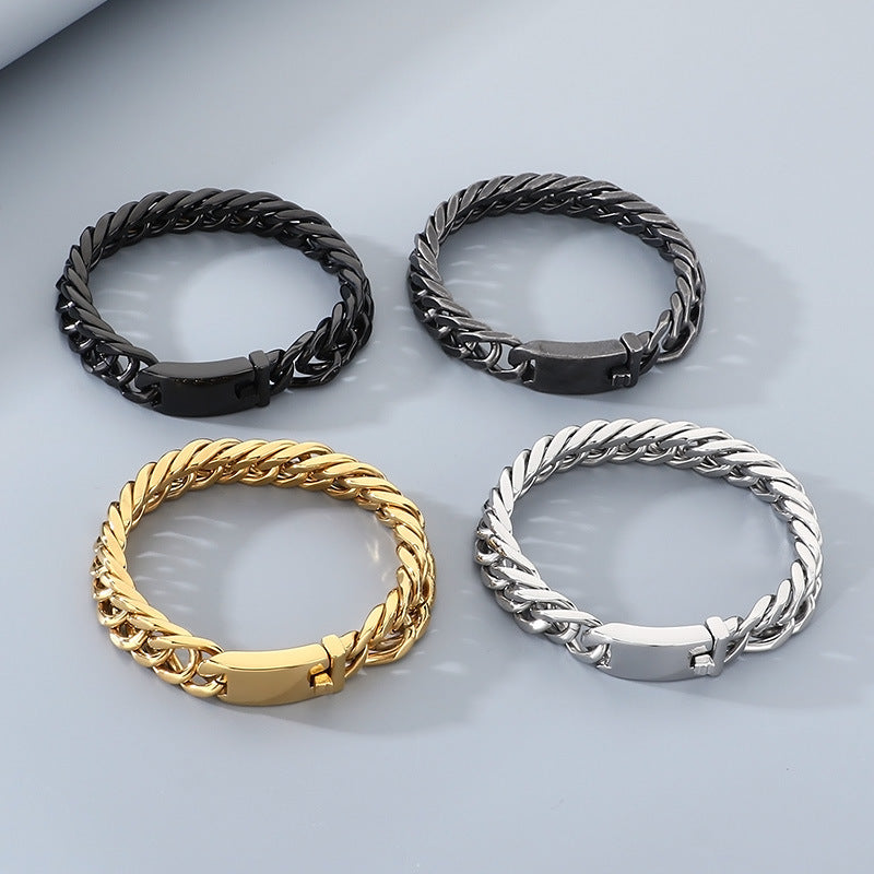 Titanium Steel – Punk 12mm Double Woven Four-Sided Grinding Cuban Chain Men's Stainless Bracelet