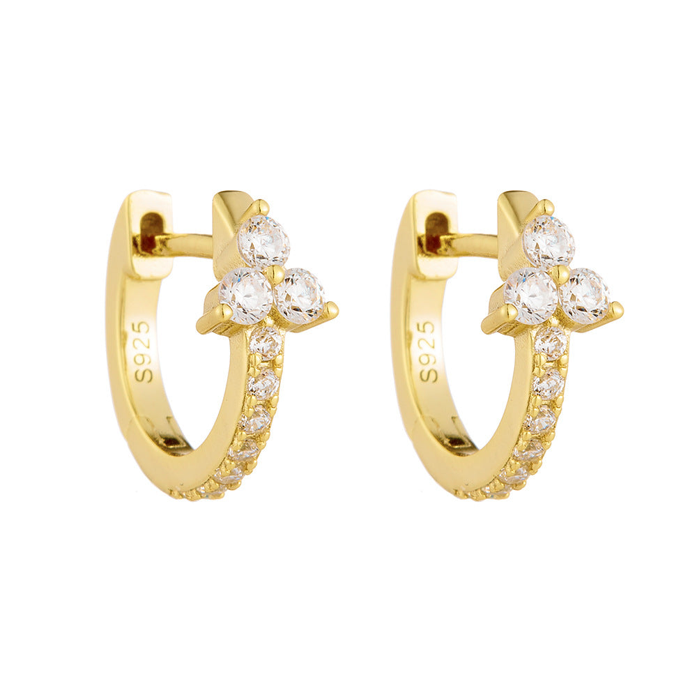 925 Sterling Silver Geometric Earrings, Ear Buckles, Wind Inlaid Zircon Exquisite Earrings,