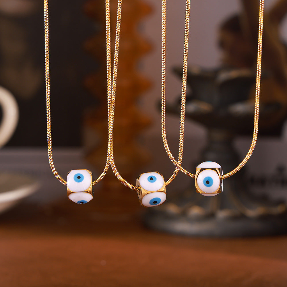 Sleek Titanium Steel Pendant Necklace with Snake Bone Chain