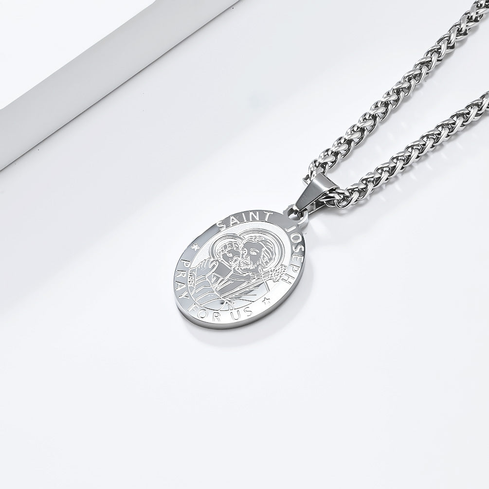 Patron Saint Archangel Oval Medal Pendant Titanium Steel Unisex Necklace By Planderful Everyday Genie Protection Gift