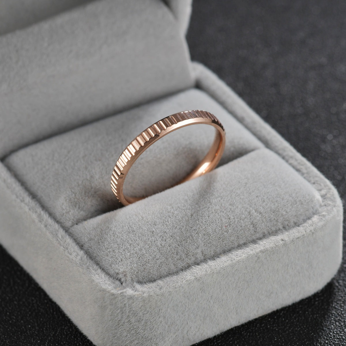 Rose Gold Concave Convex Gear Ring in Titanium Steel - Japanese and Korean Fusion