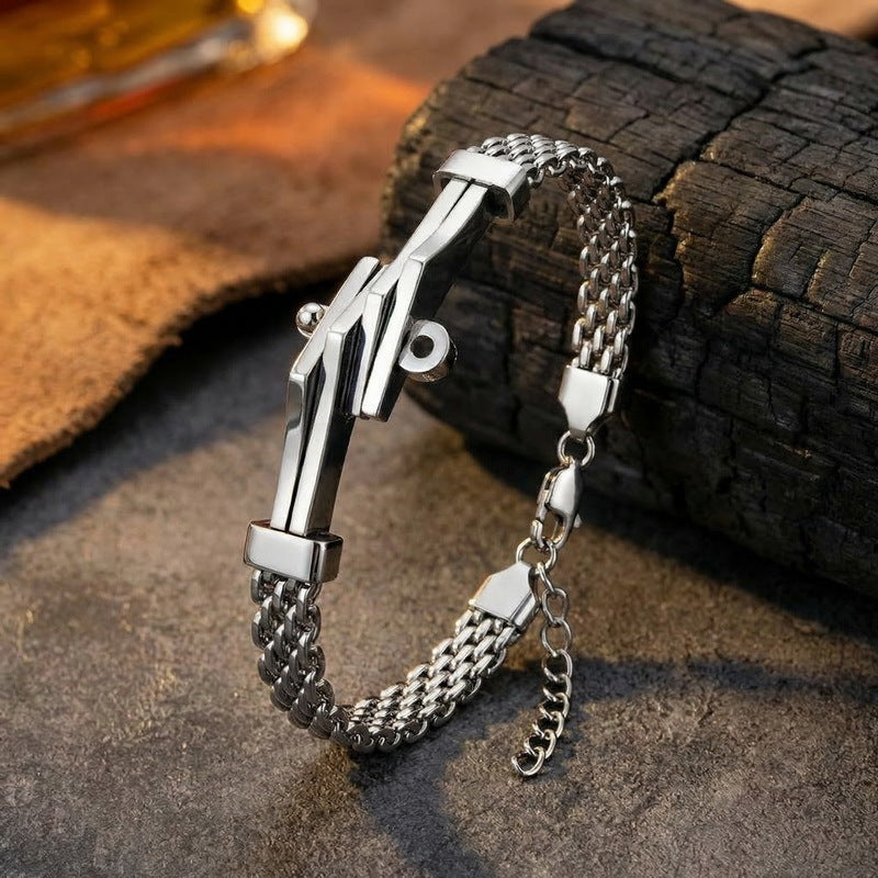 Extension Chain Bracelet Irregular Horseshoe Bent Mesh Cuban Chain Stainless Steel