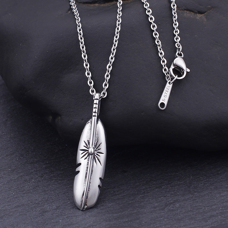 Personalized Titanium Steel Feather Pendant for Men and Women - Simple Street Style