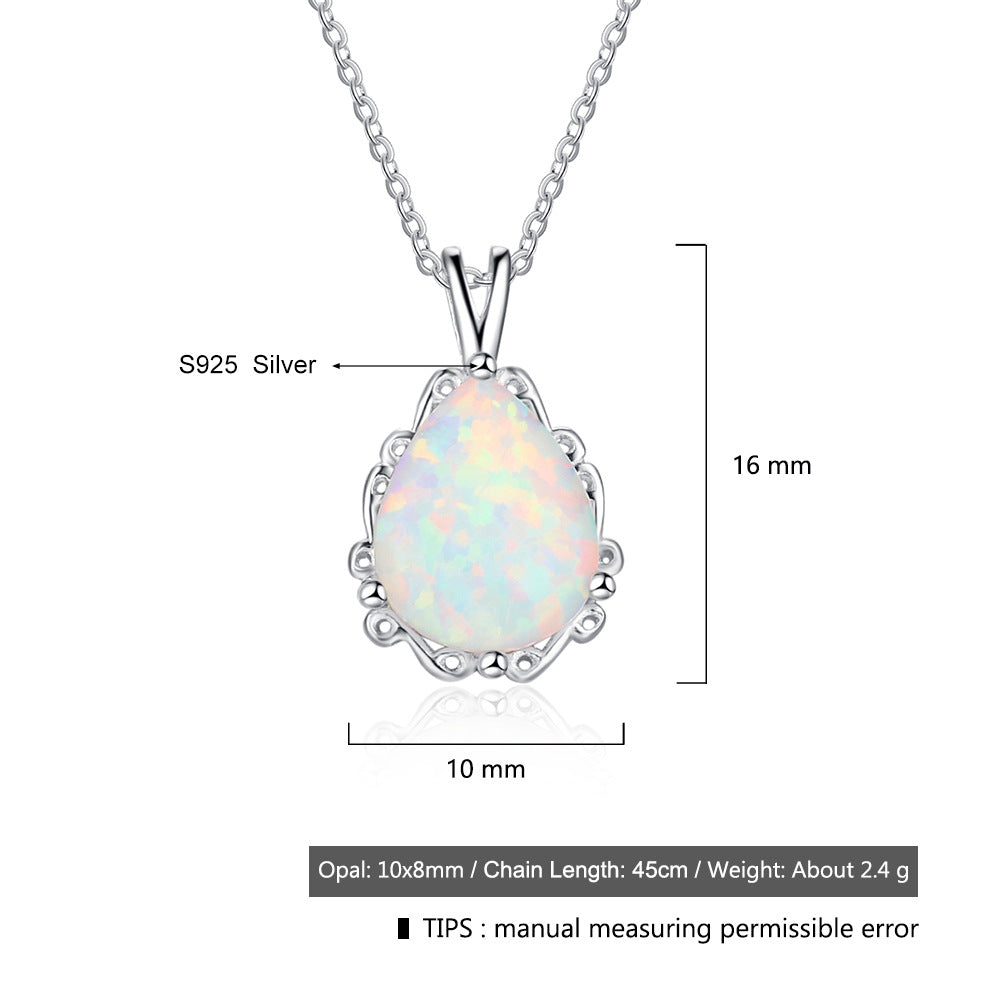 Planderful Jewelry Opal Necklace Sterling Silver Waterdrop