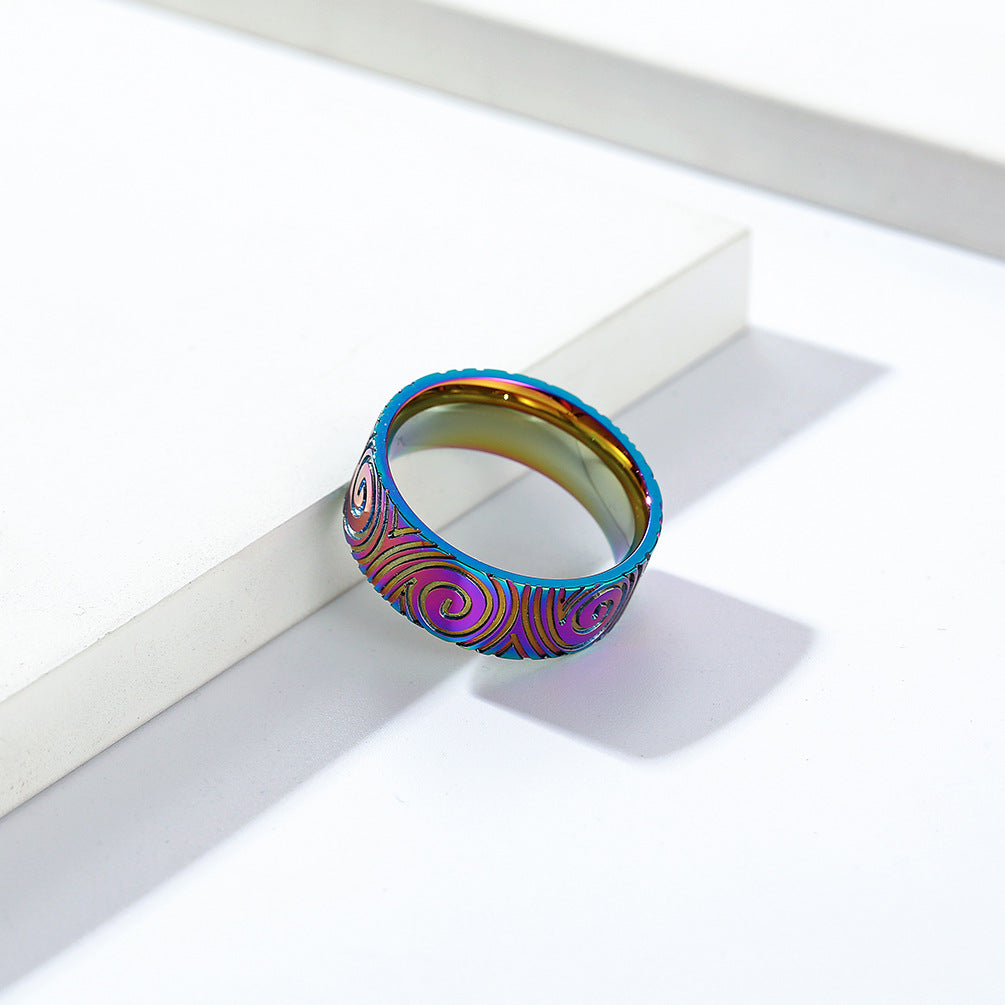 Cross-Border E-Commerce Stainless Steel Fingerprint Vortex Ring
