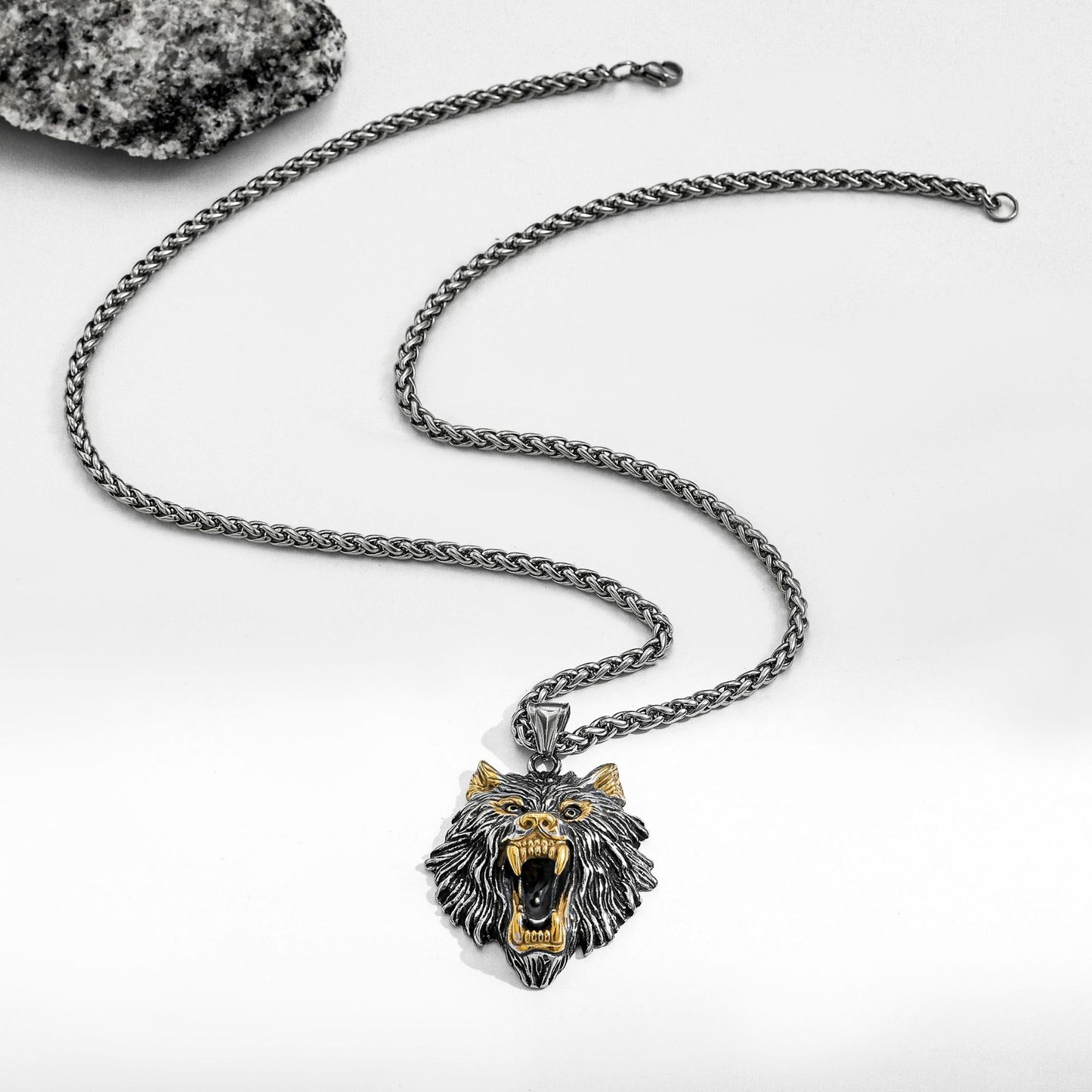 Planderful Viking Odin Logo Wolf Head Pendant Necklace For Men Stainless Steel Durable